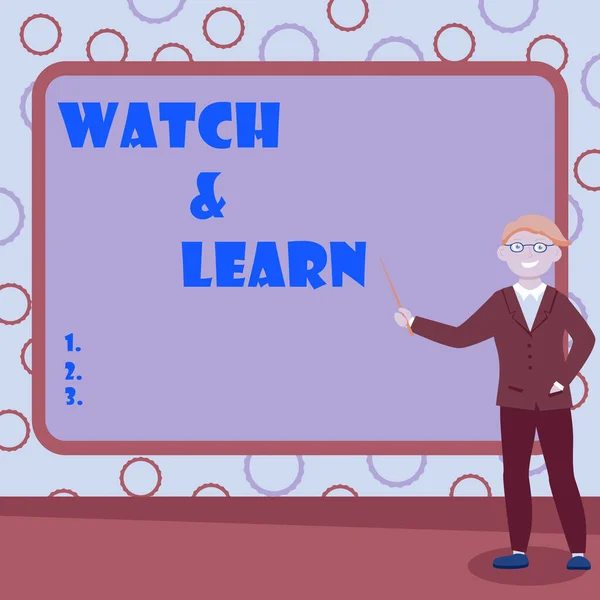 Inspiration showing sign Watch And Learn. Business approach demonstrating an action or ideas of how to do things Abstract Professor Giving Lectures, Explaining And Reporting Concept — Stock Photo, Image