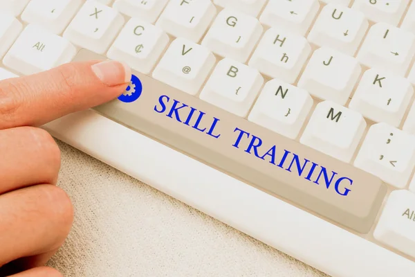 Text showing inspiration Skill Training. Business showcase designed to gain and enhance the knowledge an employee needs Abstract Typing Presentation Message, Retyping New Email Password