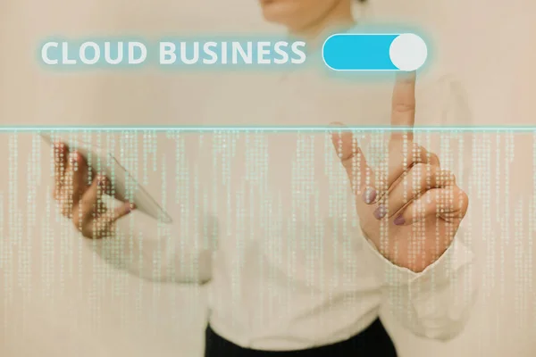 Podpis tekstowy przedstawiający Cloud Business. Word Napisane na stronie internetowej świadczenie usług udostępnianych użytkownikom Inspirująca koncepcja technologii biznesowych z przestrzenią do kopiowania — Zdjęcie stockowe