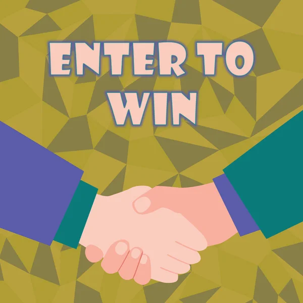 Inspiration showing sign Enter To Win. Concept meaning exchanging something value for prize chance winning prize Abstract People Accepting Deals, Image Displaying Negotiations Agreement — Zdjęcie stockowe