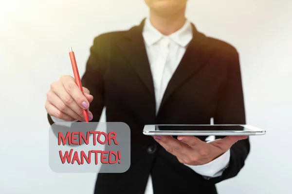 Text s inspirací Mentor Wanted. Slovo napsané na nalezení někoho, kdo se dokáže sám řídit, aby dosáhl úspěchu Prezentace nových technologických nápadů Diskuse o technologickém vylepšení — Stock fotografie