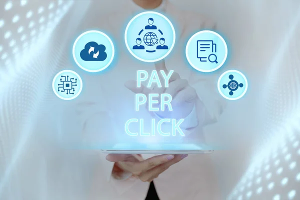 Text, der Inspiration zeigt Pay per Click. Word Geschrieben über Internet-Marketing, in dem die Bezahlung auf Klicks basiert Inspirierendes Business-Technologie-Konzept mit Kopierraum — Stockfoto