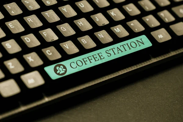 Koncepční displej Coffee Station. Slovo napsané na malé, neformální restauraci, která obvykle podává teplé nápoje psaní užitečné Blog Výukové a průvodce, Výzkum strategie Online — Stock fotografie