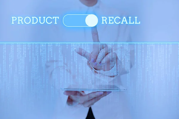 Legenda conceitual Product Recall. Pedido de visão geral do negócio para retornar os possíveis problemas do produto para o mercado Conceito de tecnologia de negócios inspirador com espaço de cópia — Fotografia de Stock