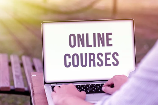 Sign displaying Online Courses. Business idea earning an education that is conducted over the Internet Online Jobs And Working Remotely Connecting People Together