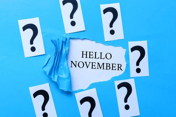 Teken met Hello November. Bedrijfsoverzicht begroeting gebruikt bij het verwelkomen van de elfde maand van het jaar Brainstorming Nieuwe Ideeën En Inspiratie Voor Oplossingen Doorbraak Problemen — Stockfoto