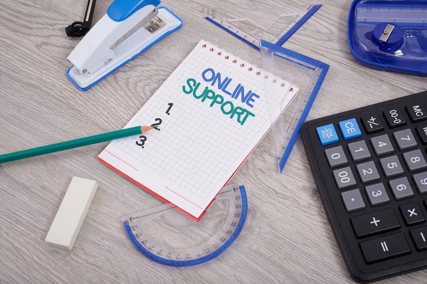 Skriva visa text Online Support. Affärsidé utbud av tjänster som hjälper till att lösa köparen s är problem Inspirerande affärsteknik koncept med kopieringsutrymme — Stockfoto