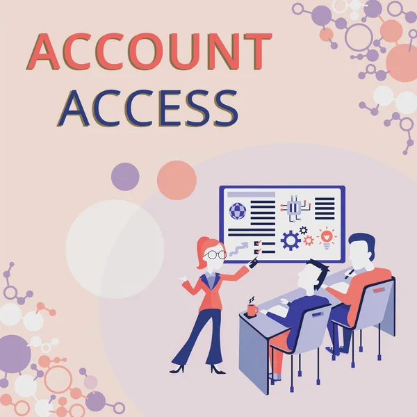 Sign displaying Account Access. Concept meaning full privilege for the owners to manage their an individualal data Presenting Project Report Concept, Reporting Business Status — Stock Photo, Image