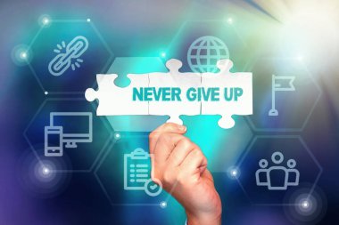 El yazısı işareti asla pes etme. İş yaklaşımı, fotokopi alanı ile ilham verici iş teknolojisi kavramını geliştirmeye çalışmaya devam etmek için ısrarcı olacaktır