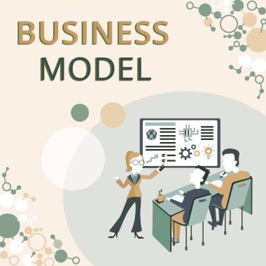 İş Modelini sunan metin başlığı. Bir şirketin, Proje Raporu Konsepti, İş Durumu Bildirme Konseptini sunarak nasıl daha fazla kar ürettiğini gösteren konsept manası.