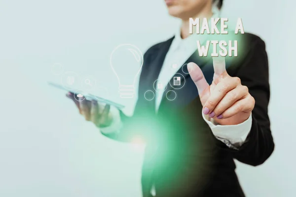 Bildunterschrift: Make A Wish. Business-Konzept, um eine Situation zu wünschen, die sich von der Situation unterscheidet, die existiert Inspirierendes Business-Technologie-Konzept mit Kopierraum — Stockfoto