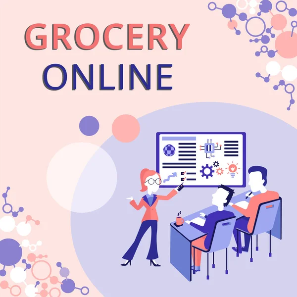 Conceptual display Grocery Online. Business overview digital version of supermarket accepting online ordering Presenting Project Report Concept, Reporting Business Status