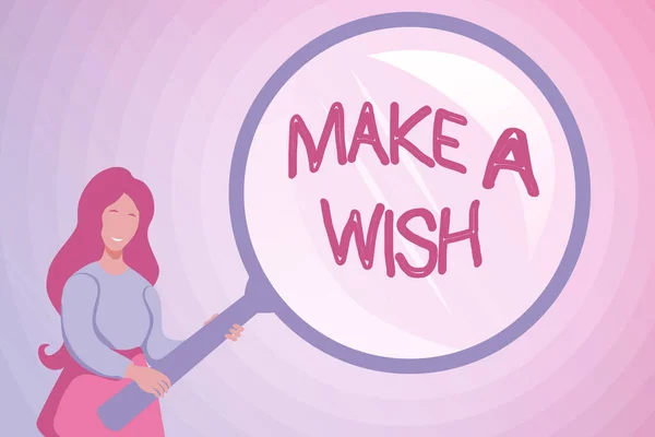 Teksten waarop Make A Wish staat. Woord voor verlangen naar een situatie die anders is dan de bestaande Abstracte Onderzoek En het vinden van aanwijzingen, Zoeken naar antwoorden Begrippen — Stockfoto