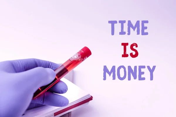 Conceptual display Time Is Money. Word Written on to do things as quickly as posibble and not to waste time Presenting Medical Samples Laboratory Testing New Virus Medicine — Stock Photo, Image
