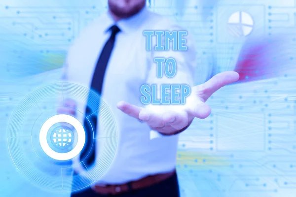 손에는 잠 잘 시간이라는 사인을 쓴다. 상업계는 자연적으로 잠 자는 시기에 접근하거나 뉴 퓨처 리스틱 기술을 고수하는 무활동 상태에 있다. — 스톡 사진