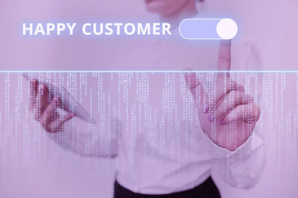 Znak pisma Szczęśliwego Klienta. Koncepcja oznaczająca najwyższy stopień zadowolenia z zakupionego towaru Inspirująca koncepcja technologii biznesowych z przestrzenią do kopiowania — Zdjęcie stockowe