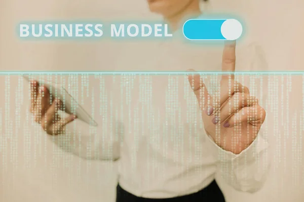 Написание отображения текста Бизнес-модель. Word Warner на модели, показывающей, как компания работает, чтобы генерировать больше прибыли — стоковое фото