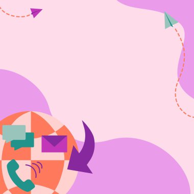 İnternet ağı renkli mesajlar ve telefon ile çizim yapıyor. Çevrimiçi İleti Sembolleri Gönderen Farklı Renkli Tasarımlar.