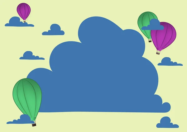 Hotair Balloon Illustration Flying Over The Clouds Reaching New Destinations. Zeppelin vagando por los cielos en busca de motivos adicionales. — Archivo Imágenes Vectoriales