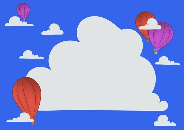 Hotair Balloon Illustration Flying Over The Clouds Reaching New Destinations. Zeppelin vagando por los cielos en busca de motivos adicionales. — Archivo Imágenes Vectoriales