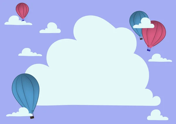 Ilustracja balonu gorącego powietrza lecącego nad chmurami docierającego do nowych miejsc docelowych. Zeppelin wędrujący po niebie w poszukiwaniu dalszych powodów. — Wektor stockowy