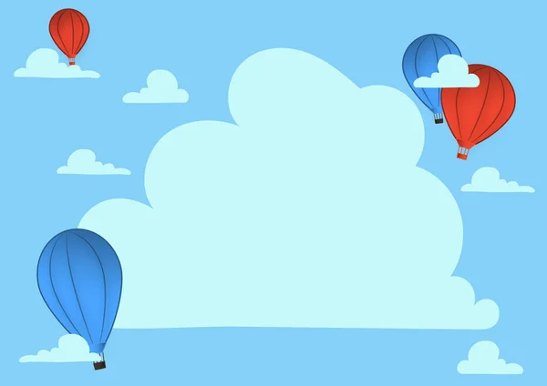 Hotair Balloon Illustration Flying Over The Clouds Reaching New Destinations. Zeppelin vagando por los cielos en busca de motivos adicionales. — Vector de stock