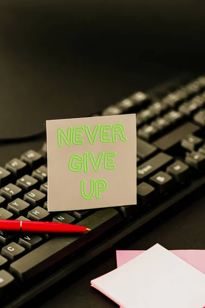 Handwriting text Never Give Up. Business concept be persistent to keep on trying to improve the condition Converting Written Notes To Digital Data, Typing Important Coding Files — Stock Photo, Image