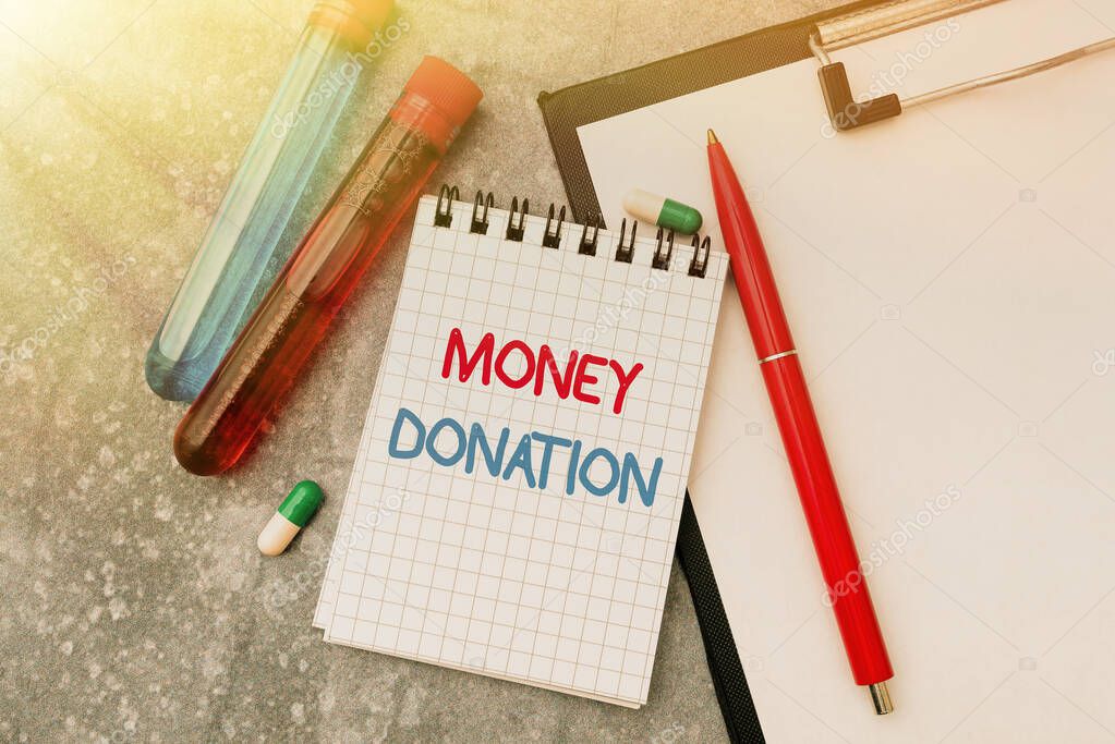 Escribir mostrando texto Donación de dinero. Enfoque de negocios una