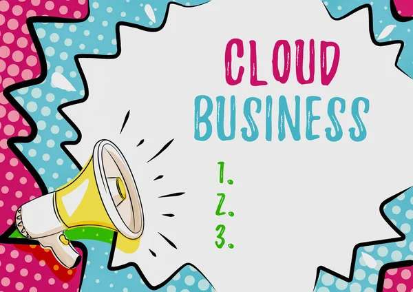 Znaki pisma ręcznego Cloud Business. Przegląd biznesowy dostarczanie przez Internet usług udostępnianych użytkownikom Kolorowe wzornictwo Wyświetlanie ważnych wiadomości, Streszczenie ogłaszanie wiadomości — Zdjęcie stockowe
