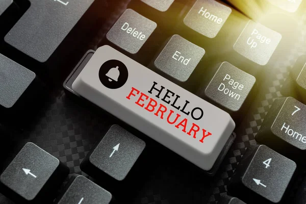Inspiráció mutató jel Hello February. Business approach greeting used when welcoming the second month of the year Fixin G kódolási húr elrendezés, Gépelési program Hibajavító kódok — Stock Fotó