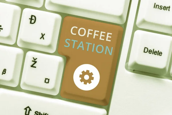 Firma a mano Coffee Station. Parola Scritto su un piccolo ristorante informale che serve tipicamente bevande calde Abstract Creating Safe Internet Experience, Preventing Digital Virus Spread — Foto Stock