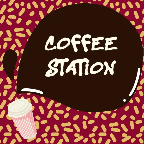 Conceptual caption Coffee Station. Business idea a small, informal restaurant that typically serves hot drinks Colorful Design Displaying Message, Abstract Coffee Shop Menu
