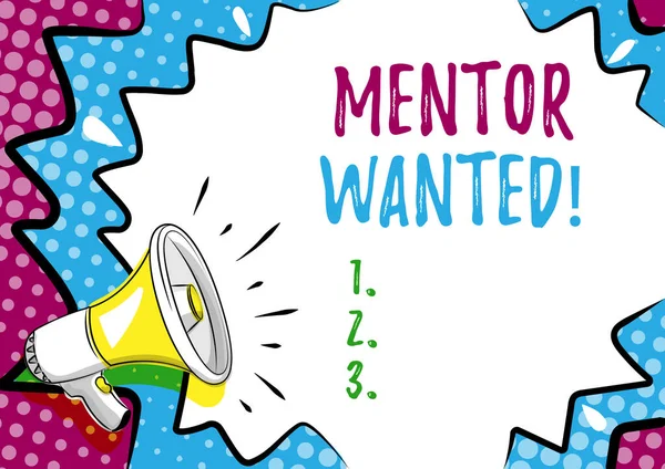 Schild mit der Aufschrift Mentor Wanted. Ein Wort, um jemanden zu finden, der sich selbst zum Erfolg führen kann. — Stockfoto