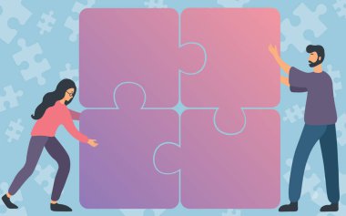 Meslektaşlar Yapbozun Dört Parçasını Birleştirerek Takım Çalışmasını Gösteriyor. Takım Arkadaşları Takım İşbirliği Gösterirken Birlikte İpuçları Buluyor.