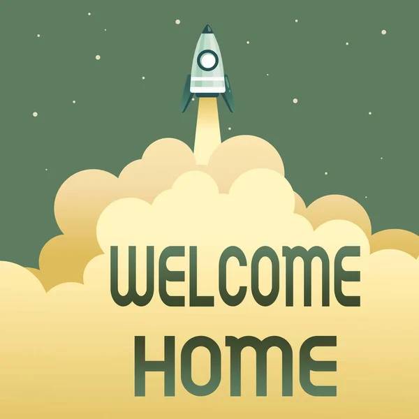 Texto mostrando inspiração Welcome Home. Internet Concept Expression Greetings Novos Proprietários Domicile Doormat Entry Abstract Alcançando o Nível Superior, Projetos de Apresentação de Ciência de Foguetes — Fotografia de Stock