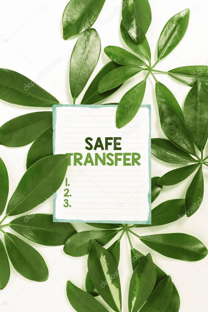 Conceptual display Safe Transfer. Word for Wire Transfers electronically Not paper based Transaction Saving Environment Ideas And Plans, Creating Sustainable Products