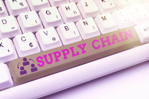 Scrittura visualizzazione del testo Supply Chain. Concetto significato Sistema di organizzazione e processi dal fornitore al consumatore Dattilografi Creazione Documenti Aziendali, Velocità Astratta Dattilografia Idee — Foto Stock