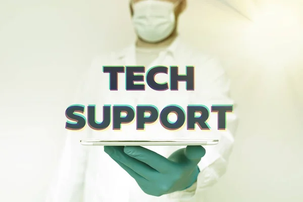 Kézírás jel Tech Support. Koncepcionális fotó Segítségnyújtás azoknak az egyéneknek, akik technikai problémákkal küzdenek Orvosi technológia bemutatása Új tudományos felfedezés — Stock Fotó