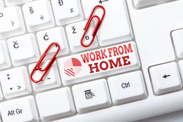 Text sign showing Work From Home. Conceptual photo communicating with the company mainly from home flexibly Internet Browsing And Online Research Study Typing Your Ideas — Stock Photo, Image