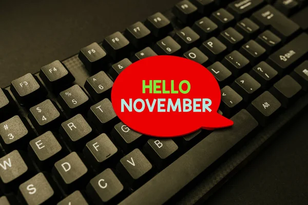 Handschriftteken Hallo November. Zakelijk overzicht begroeting gebruikt bij het verwelkomen van de elfde maand van het jaar Schrijven Online Onderzoek Tekstanalyse, Transcriptie Opgenomen Stem E-mail — Stockfoto