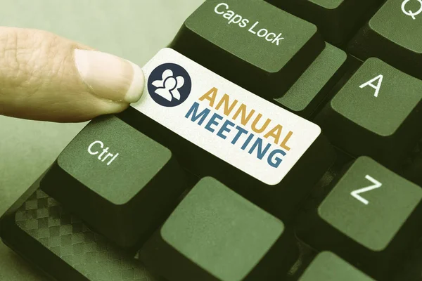 Hand writing sign Annual Meeting. Business overview scheduled annually for the discussion of the business future Filling Up Online Registration Forms, Gathering And Editing Internet Data