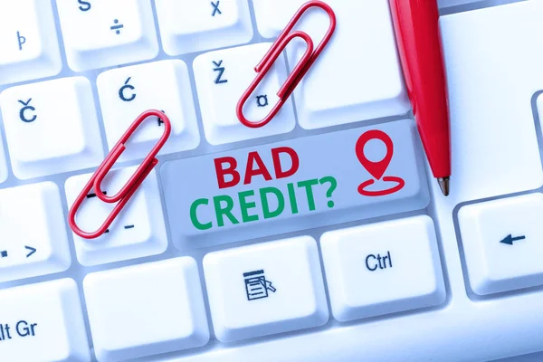 Fogalmi felirat Bad Credit Question. Üzleti áttekintés egy rossz hitel pontszám miatt nem kifizetés hitelek Absztrakt programozó Gépelés Antivirus kódok, Retyping Debug kódok — Stock Fotó