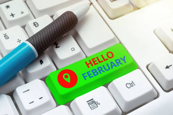 Fogalmi felirat Hello February. Üzleti kirakat köszöntés az év második hónapjának köszöntésekor Új szövegszerkesztő program létrehozása, bonyolult programozási kódok rögzítése — Stock Fotó
