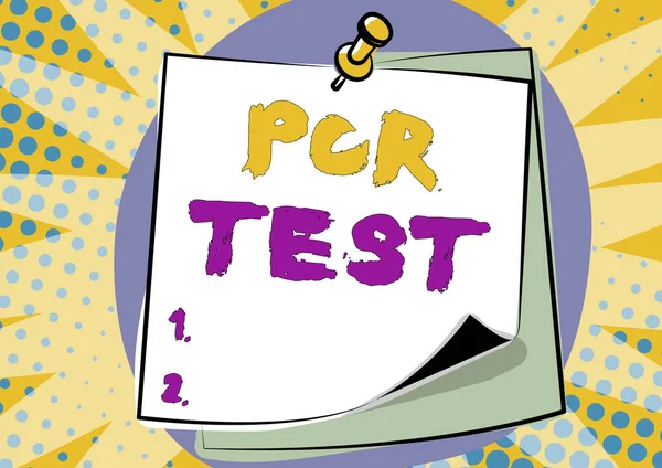 Leyenda conceptual Pcr Test. Negocios muestran la detección cualitativa del genoma viral dentro de la corta seqeunce de las ideas de presentación de mensajes coloridos de ADN, notas adhesivas recordatorio de mensajes —  Fotos de Stock