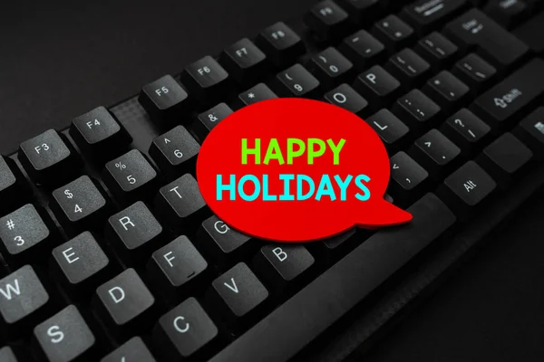 Pisanie tekstu Happy Holidays. Business showcase przestrzeganie ducha Bożego Narodzenia trwające tydzień Pisanie Online Research Text Analysis, Transkrypcja Nagranie Voice Email — Zdjęcie stockowe
