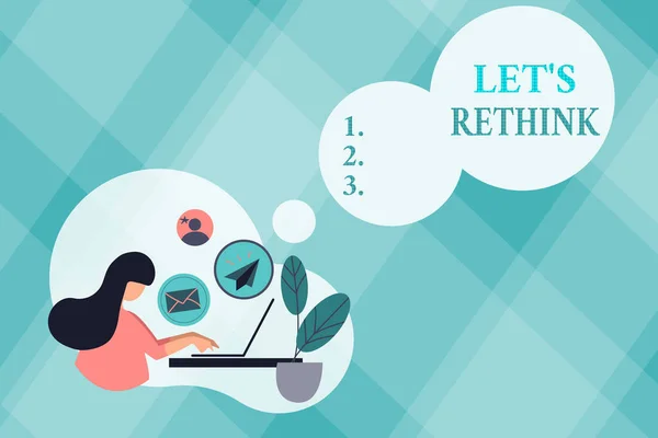 Υπογραφή κειμένου που δείχνει το Let S Rethink. Business showcase an Afterthought To Remember Reassider Επαναξιολόγηση Αφηρημένη πλοήγηση στο Internet και αποστολή μηνυμάτων ηλεκτρονικού ταχυδρομείου, Remote Online Work Concept — Φωτογραφία Αρχείου