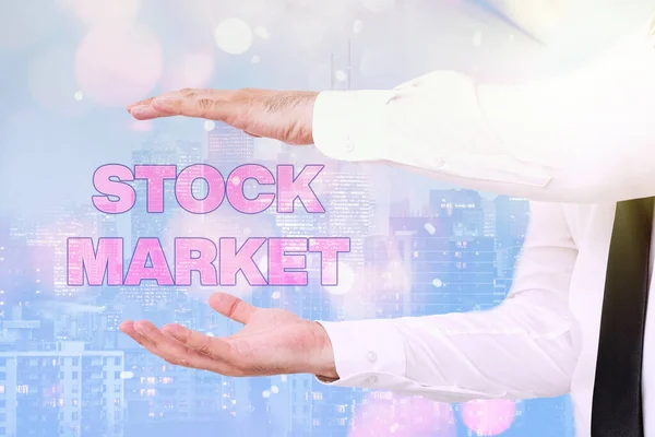 Handschrift tekst Stock Market. Bedrijfsconcept Bijzondere markt waar aandelen en obligaties worden verhandeld of verhandeld Inspirerend business technology concept met kopieerruimte — Stockfoto