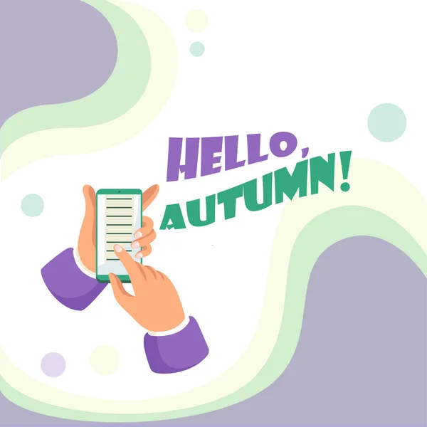 Написання листа "Привіт, осінь". Концепція ділового привітання використовується при прийнятті зміни з літа до зими Абстракт Розширюючий Повідомлення онлайн, Глобальна Коннективність Концепція — стокове фото