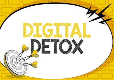 Kavramsal görüntü Dijital Detox. Elektronik ve dijital aygıtların kullanımını yasaklayan sözcük Hedefe Vurma Konsepti, Amaçsız Duyurma