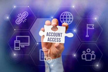 Hesap erişimini sunan metin başlığı. Kavram, sahipleri için bireysel verilerini yönetmek için tam ayrıcalık anlamına geliyor. El Tutma Yapboz Parçası Yeni Gelecekçi Teknolojileri Açıyor.